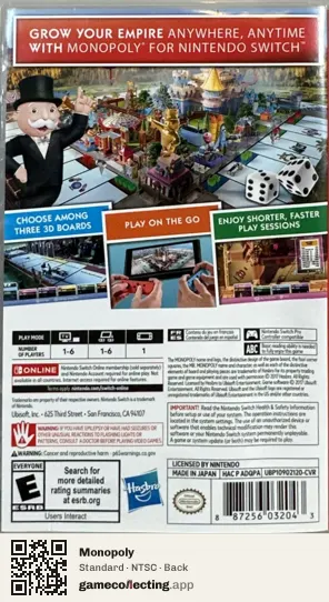 Monopoly Nintendo Switch, NTSC box back