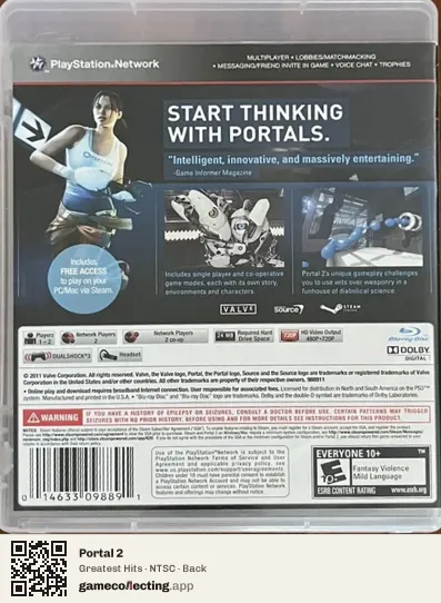 Portal 2 PlayStation 3, NTSC box back