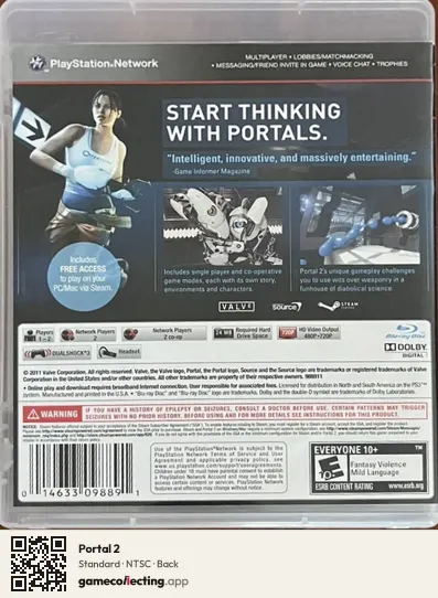 Portal 2 PlayStation 3, NTSC box back