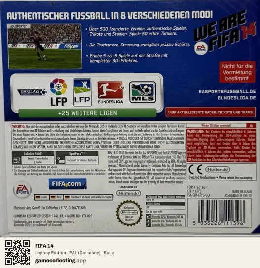 FIFA 14 Nintendo 3DS, Germany box back