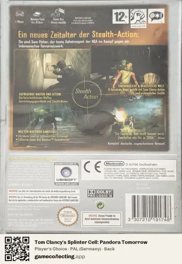 Tom Clancy's Splinter Cell: Pandora Tomorrow Nintendo GameCube, Germany box back