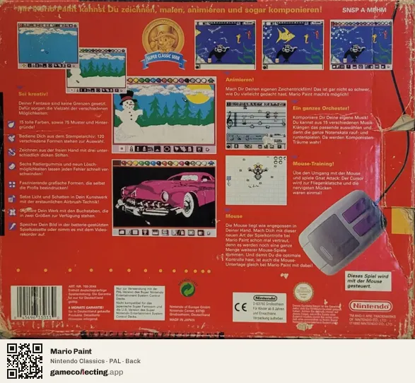 Mario Paint Super Nintendo Entertainment System, PAL box back
