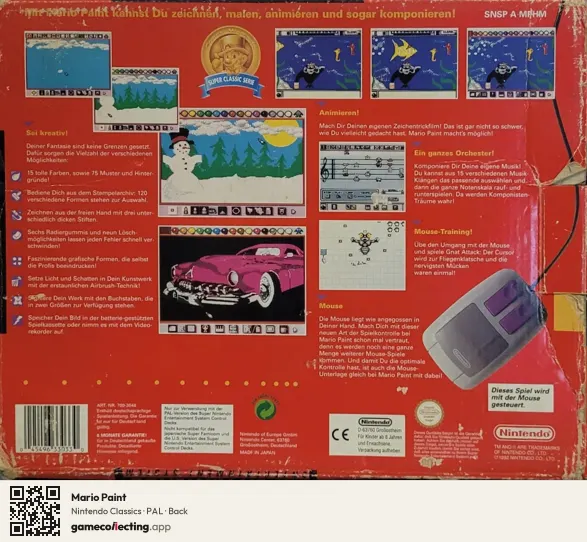 Mario Paint Super Nintendo Entertainment System, PAL box back