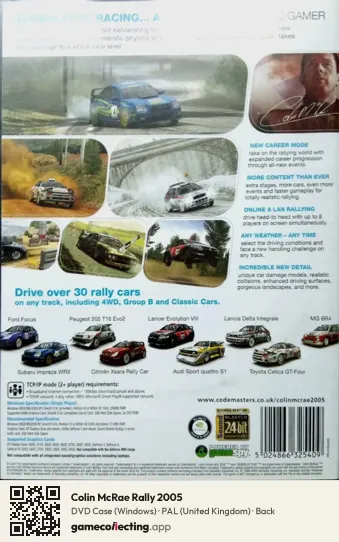 Colin McRae Rally 2005 Computer, United Kingdom box back