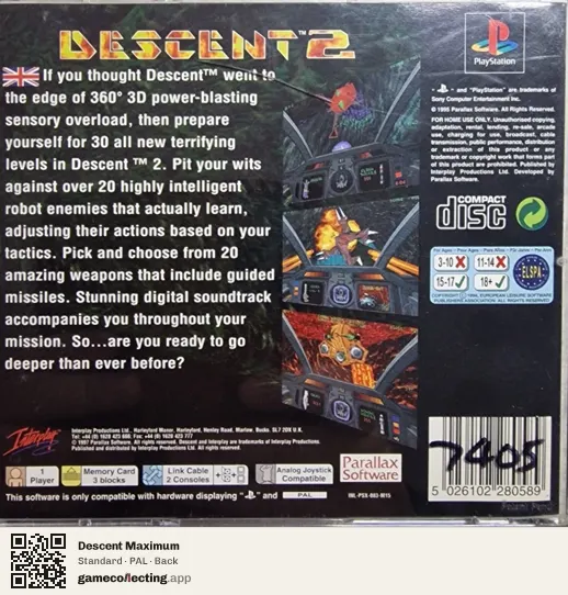 Descent Maximum PlayStation, PAL box back