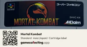 Mortal Kombat Super Nintendo Entertainment System, Asia cartridge label