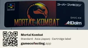 Mortal Kombat Super Nintendo Entertainment System, Asia cartridge label