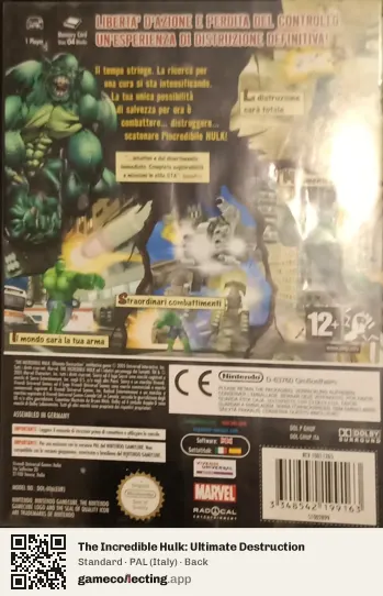 The Incredible Hulk: Ultimate Destruction Nintendo GameCube, Italy box back
