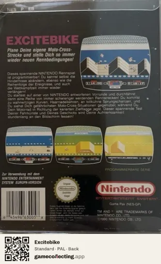 Excitebike Nintendo Entertainment System, PAL box back