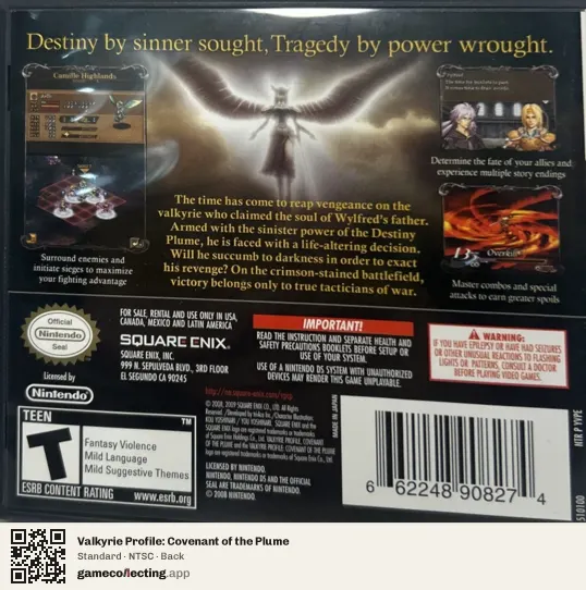 Valkyrie Profile: Covenant of the Plume Nintendo DS, NTSC box back