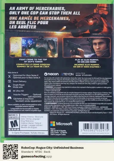 RoboCop: Rogue City: Unfinished Business Xbox Series X, NTSC box back