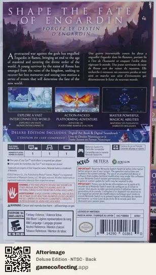 Afterimage Nintendo Switch, NTSC box back