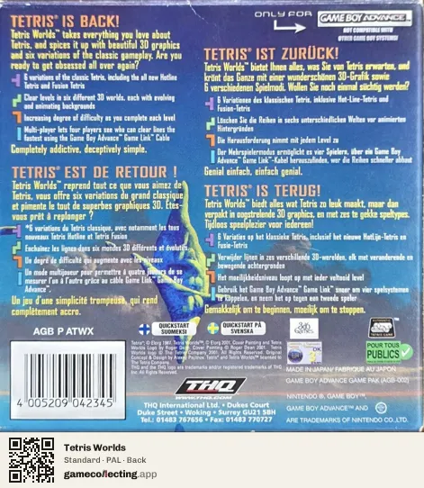 Tetris Worlds Game Boy Advance, PAL box back