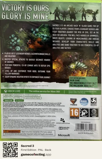 Sacred 3 Xbox 360, PAL box back