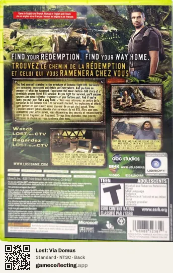 Lost: Via Domus Xbox 360, NTSC box back