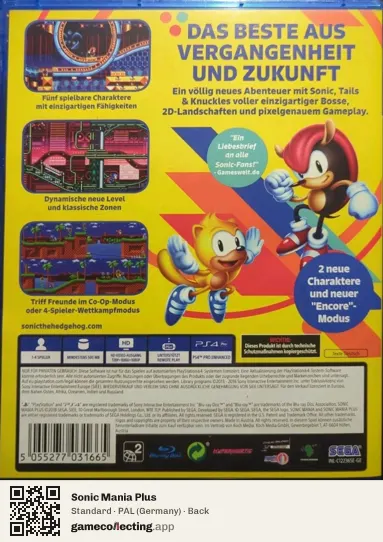 Sonic Mania Plus PlayStation 4, Germany box back