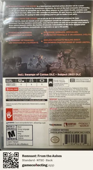 Remnant: From the Ashes Nintendo Switch, NTSC box back