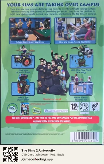 The Sims 2: University Computer, PAL box back