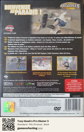 Tony Hawk's Pro Skater 3 PlayStation 2, France box back