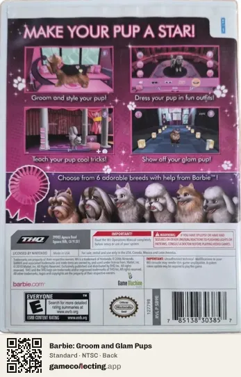 Barbie: Groom and Glam Pups Nintendo Wii, NTSC box back