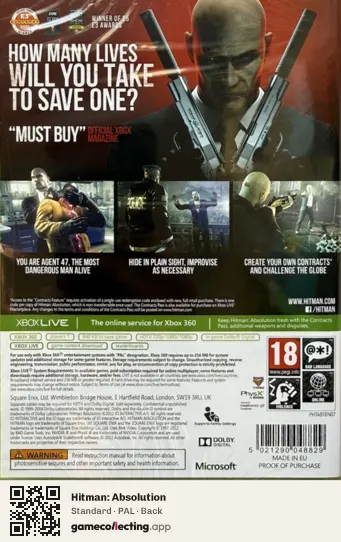 Hitman: Absolution Xbox 360, PAL box back