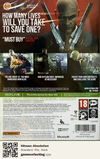 Hitman: Absolution Xbox 360, PAL box back