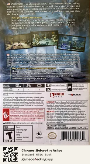 Chronos: Before the Ashes Nintendo Switch, NTSC box back