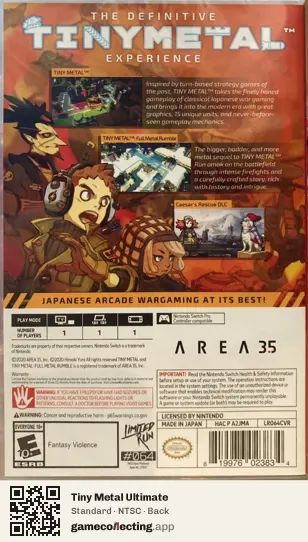 Tiny Metal Ultimate Nintendo Switch, NTSC box back