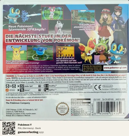 Pokémon Y Nintendo 3DS, Germany box back