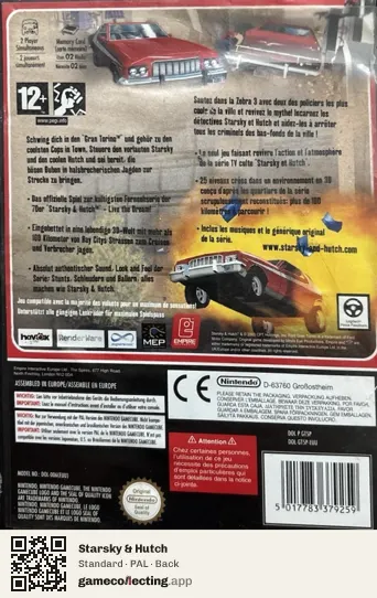Starsky & Hutch Nintendo GameCube, PAL box back