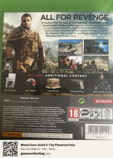 Metal Gear Solid V: The Phantom Pain Xbox One, PAL box back