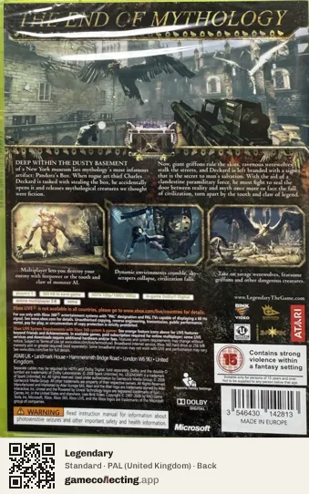 Legendary Xbox 360, United Kingdom box back