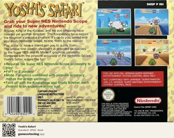 Yoshi's Safari Super Nintendo Entertainment System, NTSC box back
