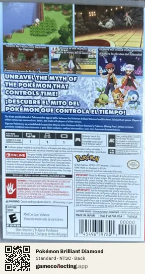 Pokémon Brilliant Diamond Nintendo Switch, NTSC box back