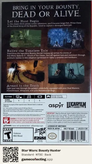 Star Wars: Bounty Hunter Nintendo Switch, NTSC box back