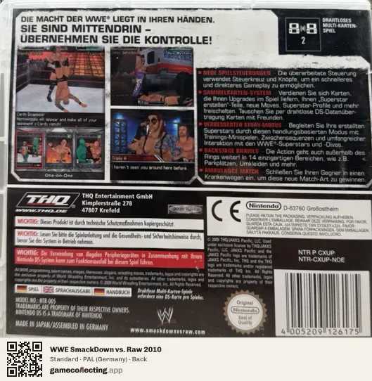 WWE SmackDown vs. Raw 2010 Nintendo DS, Germany box back