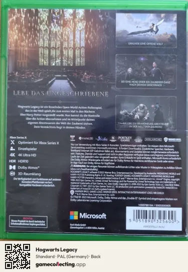 Hogwarts Legacy Xbox Series X, Germany box back