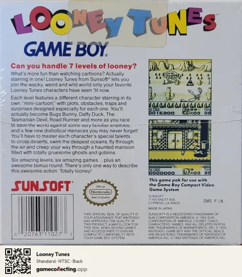 Looney Tunes Game Boy, NTSC box back