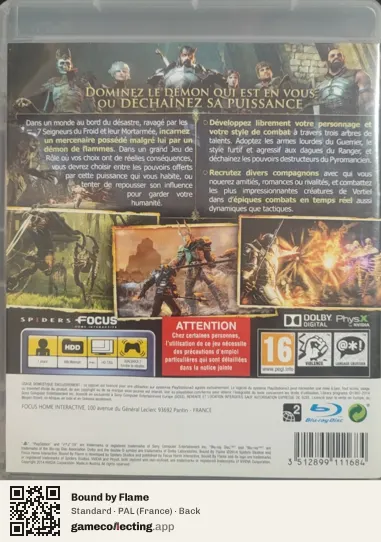 Bound by Flame PlayStation 3, France box back