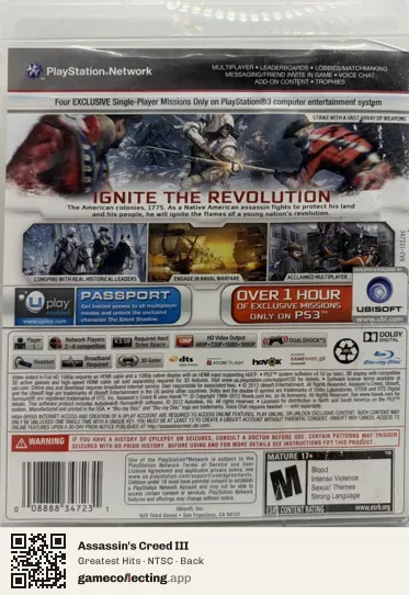 Assassin's Creed III PlayStation 3, NTSC box back