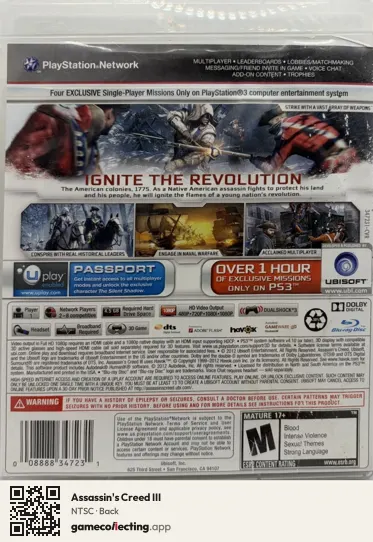 Assassin's Creed III PlayStation 3, NTSC box back