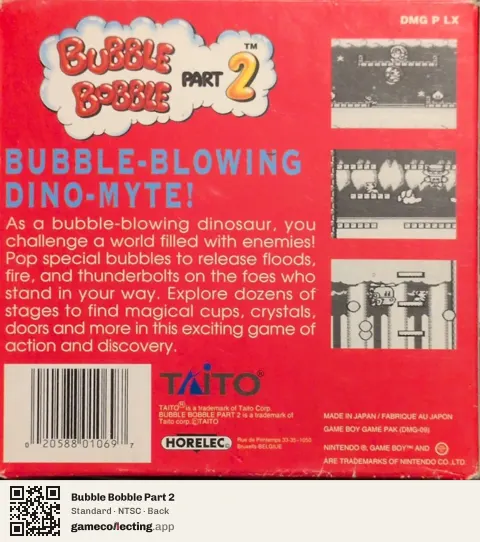 Bubble Bobble Part 2 Game Boy, NTSC box back
