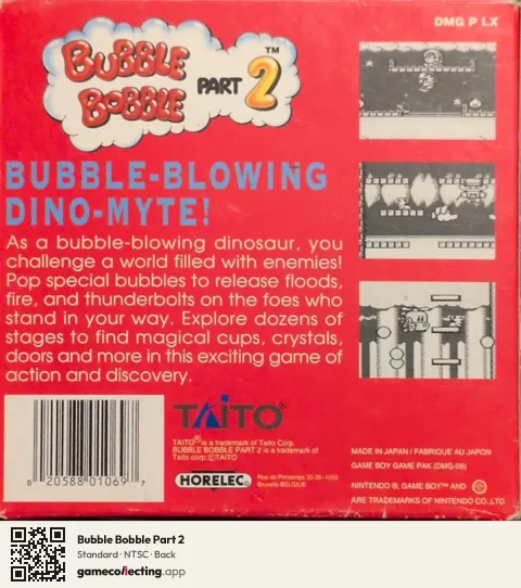 Bubble Bobble Part 2 Game Boy, NTSC box back
