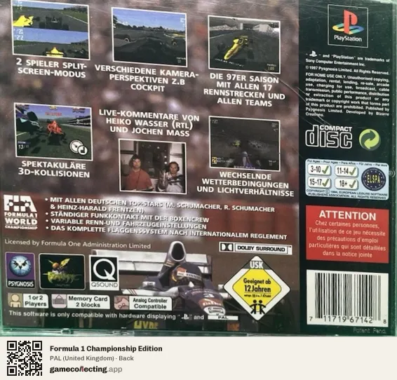 Formula 1 Championship Edition PlayStation, United Kingdom box back
