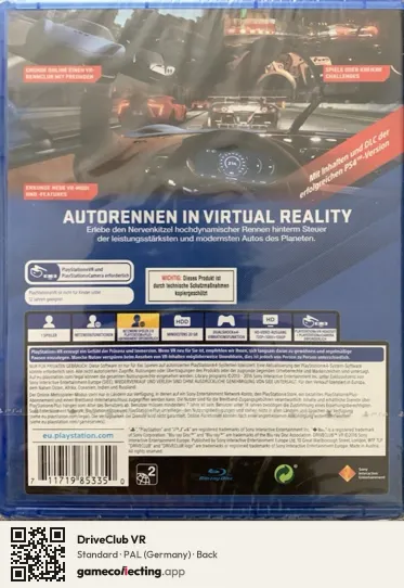 DriveClub VR PlayStation 4, Germany box back
