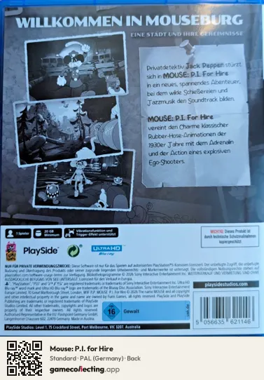 Mouse: P.I. for Hire PlayStation 5, Germany box back