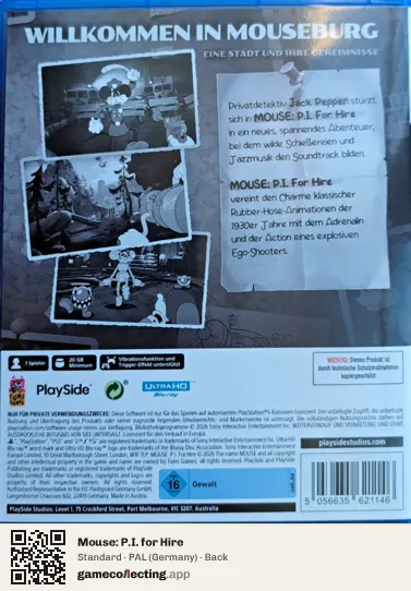 Mouse: P.I. for Hire PlayStation 5, Germany box back