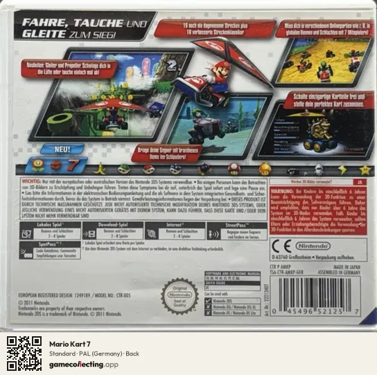 Mario Kart 7 Nintendo 3DS, Germany box back