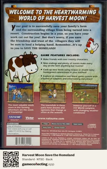 Harvest Moon Save the Homeland PlayStation 2, NTSC box back