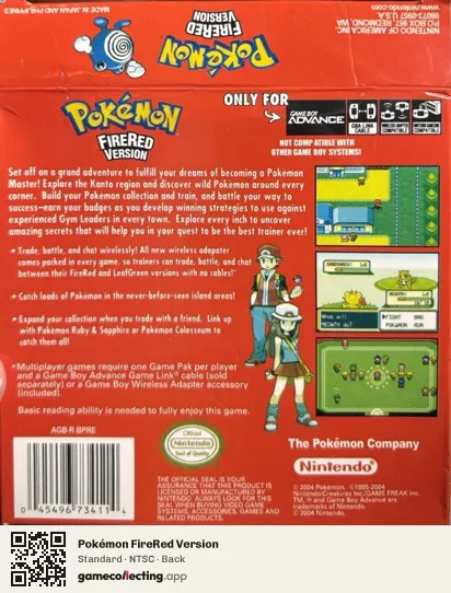 Pokémon FireRed Version Game Boy Advance, NTSC box back
